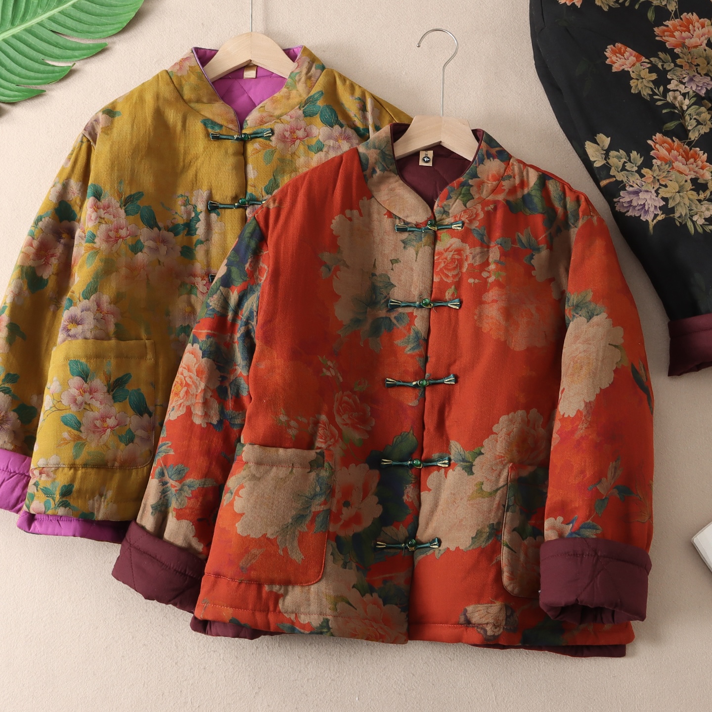 新中式复古洋气印花加厚立领棉服