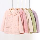 800克 加厚夹棉甜美显白睡衣女菱格法兰绒花边可外穿家居服 F1626