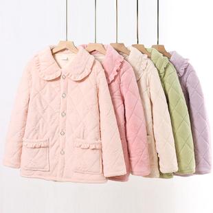 800克~加厚夹棉甜美显白睡衣女菱格法兰绒花边可外穿家居服 F1626