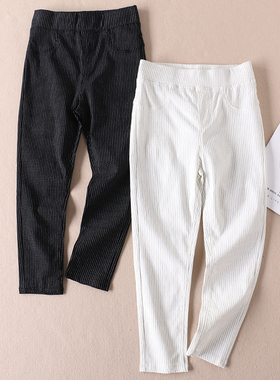 显瘦裤子 夏季百搭竖条弹力修身中腰休闲裤女七分黑色打底裤 D189