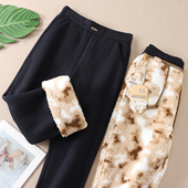 女冬新加绒高腰长裤 620克 零下穿气质通勤加厚蚕丝羊毛微喇裤 F516