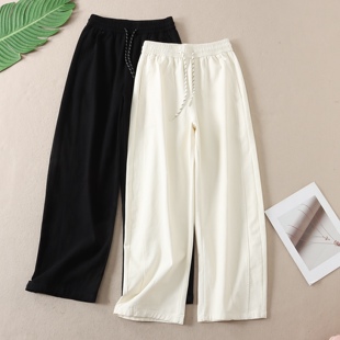 W153 洋气斜纹显瘦松紧腰长裤 耐穿高品质宽松休闲弯刀裤 女春装