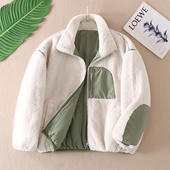 双面穿 冬季 加绒加厚羊羔毛棉服夹克女立领防风保暖休闲棉服WD419