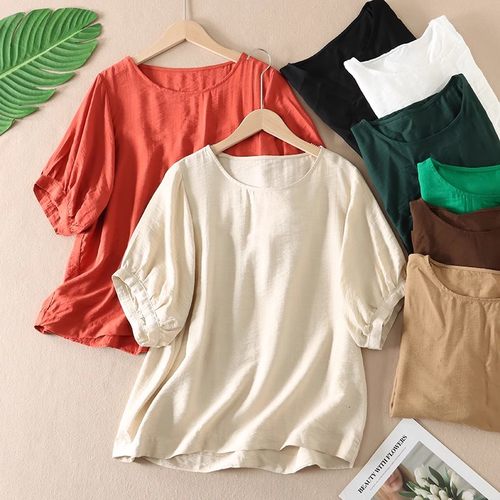 百搭文艺冰丝麻T恤女薄款小衫