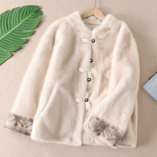 贵气高级感时尚 W27 水钻扣冬新仿水貂绒皮草外套女洋气毛毛上衣