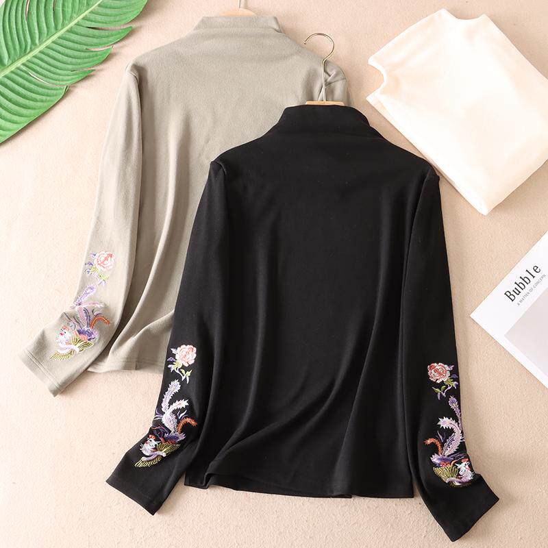 刺绣凤凰自发热磨毛德绒T恤