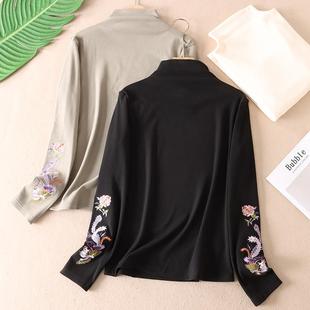 冬X657 打底衫 刺绣凤凰 上身即暖自发热磨毛德绒T恤女半高领新中式