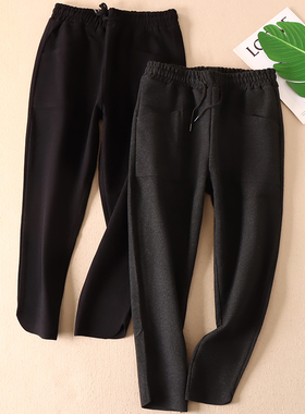 修饰腿型 显瘦百搭加厚毛呢裤冬季保暖双口袋宽松九分哈伦裤 B795