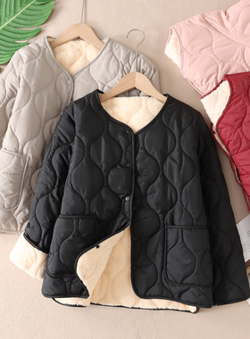 轻盈保暖外穿V领加绒加厚棉服女冬新绗棉防风内穿棉袄外套 W3173