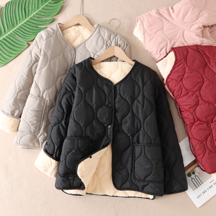 轻盈保暖外穿V领加绒加厚棉服女冬新绗棉防风内穿棉袄外套 W3173