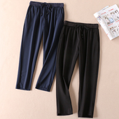 丝滑柔软薄款 A416 子 春夏系带弹力百搭休闲裤 女高腰小直筒七分裤
