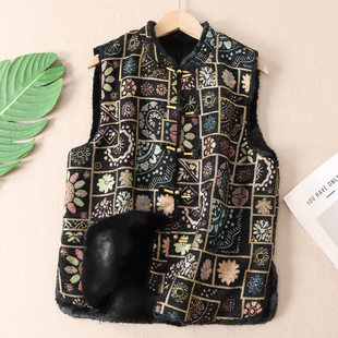 复古高级感雪尼尔金丝提花双面穿新中式马甲女毛绒皮草外套F635