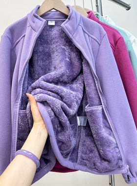 暖烘烘秋冬保暖加长绒加厚摇粒绒外套绒衣双面绒宽松开衫上衣W318