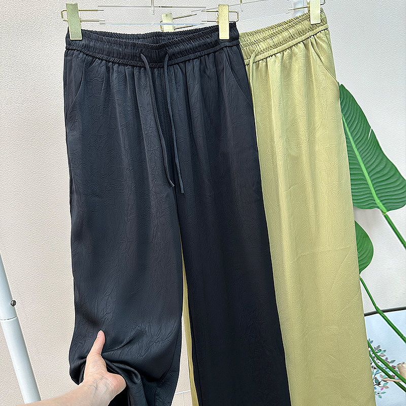 简约气质肌理纹醋酸缎阔腿裤女宽松高腰百搭直筒防晒垂坠长裤X604,女装/女士精品,休闲裤,淘宝优惠券,粉丝福利购,淘宝优惠卷