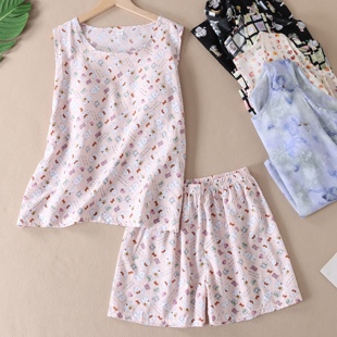 短裤 背心 居家两件套B507 胸垫一体透气吸汗绵绸睡衣套装 舒适自在