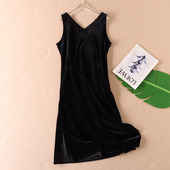 优雅气质春秋金丝绒背心裙女显瘦V领A字中长款 打底连衣裙子W1618