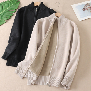 600克 男士儒雅气质加绒加厚针织开衫冬立领拉链毛衣外套 WA495