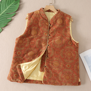 复古华丽 雪尼尔提花立领加厚马甲女冬叠穿保暖坎肩外套402 新中式