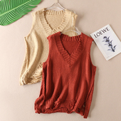 叠穿宽松马夹上衣女装 提花镂空针织衫 女V领显瘦百搭秋季 C643