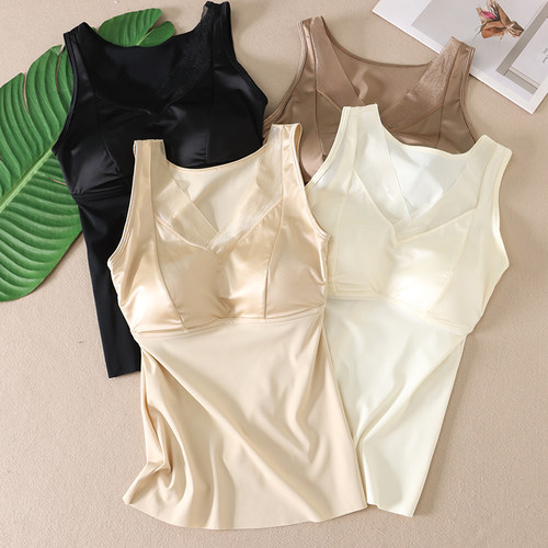 免穿文胸缎面拼接无痕打底背心