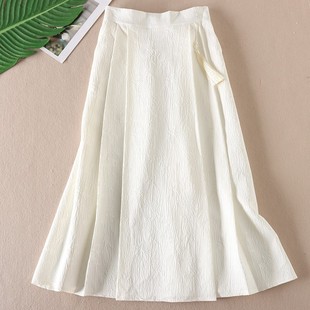 T97 百褶半身裙女 浮雕提花2025秋新改良版 马面裙高腰流苏中长款