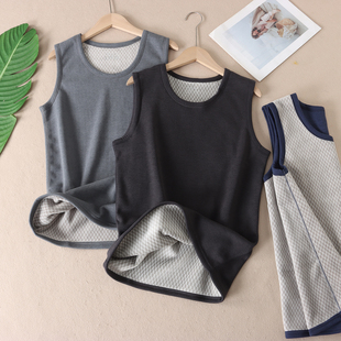 加厚一体绒无缝保暖背心男冬圆领修身 上衣W85 自发热德绒内搭无袖