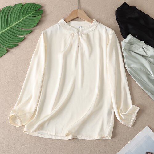 高级感极简风珠光缎感新中式衬衫