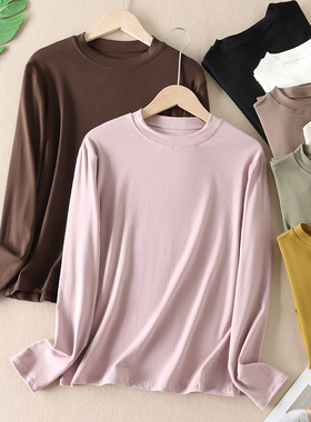 人手两件~280克自留推荐基础款圆领长袖T恤女多巴胺百搭上衣 X460
