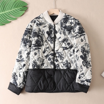 典雅文气水墨印花中式棉服外套