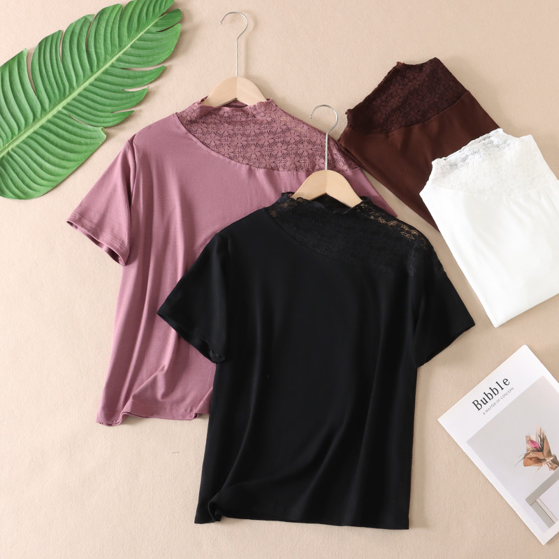 落落大方~优雅气质蕾丝拼接立领宽松短袖T恤女显瘦遮肉上衣夏F462,女装/女士精品,T恤,淘宝优惠券,粉丝福利购,淘宝优惠卷