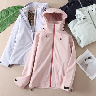 三合一户外可拆卸冲锋衣男女冬防风防水撞色休闲软壳连帽外套 606