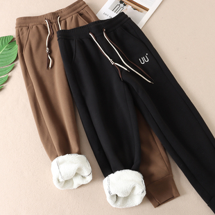 子W632 女冬显瘦束脚保暖防风休闲裤 620克 加绒加厚羊羔绒卫裤