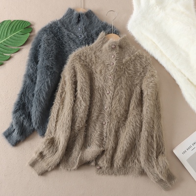 秋冬温暖洋气仿水貂绒毛衣外套