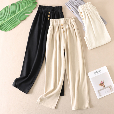 洋气花苞高腰直筒裤女