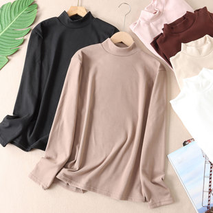 好穿不贵半高领自发热保暖T恤女秋冬显瘦百搭纯色打底长袖 上衣F35