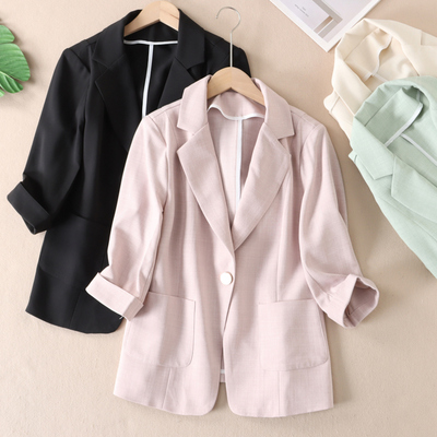 自留高品质~天丝麻西装外套女式