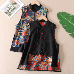 复古国风立领坎肩外搭坎肩春马夹 B637 图腾提花刺绣新中式 双面穿