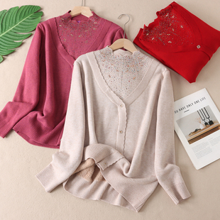WA542 璀璨烫钻一体绒毛衣女洋气加厚妈妈针织打底衫 480克 时尚