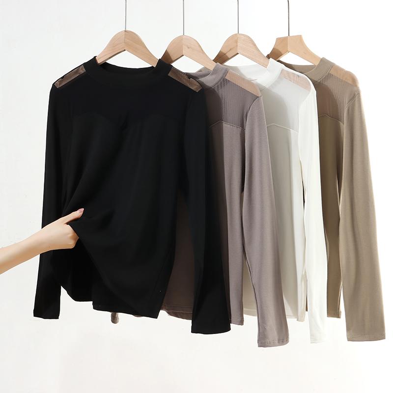 加薄绒厚T恤性感透视网纱拼接