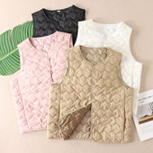 轻薄保暖夹棉马甲女秋冬U领无袖 坎肩背心内搭宽松马夹外套W28