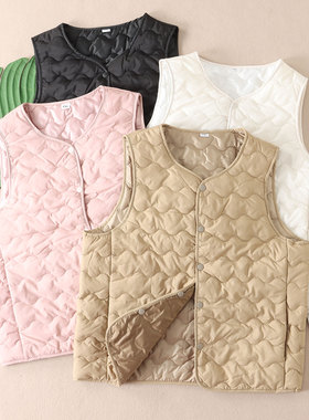 轻薄保暖夹棉马甲女秋冬U领无袖坎肩背心内搭宽松马夹外套W28