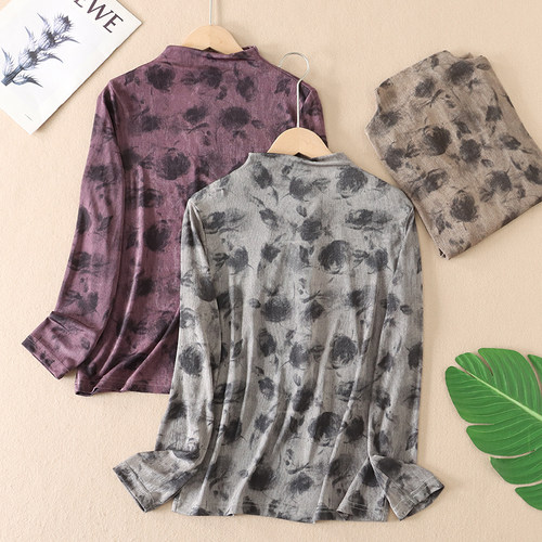 垂坠舒适复古玫瑰长袖T恤