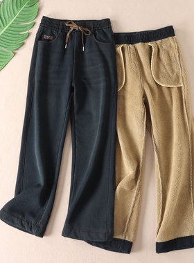 650克~显瘦窄版加厚绒牛仔裤女时尚简约百搭高腰冬微喇长裤F98