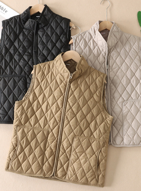 可机洗！利落简约菱格绗线立领丝绵马夹女拉链棉服外套坎肩 B159