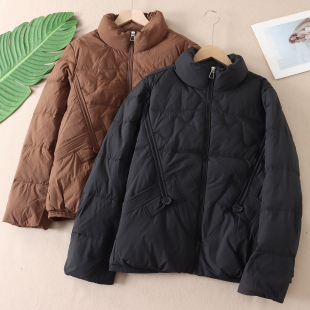 韩版 洋气立领绗线保暖羽绒服女2025冬新显瘦轻盈白鸭绒外套F400