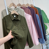 通勤打底衬衣薄 百搭纯色柔软水洗纯棉衬衫 女宽松小翻领长袖 B236