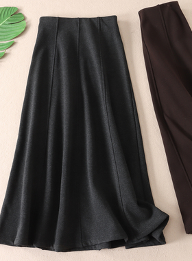 时尚气质加厚超柔绒垂感半身裙女冬高腰显瘦仿毛呢中长A字裙X241