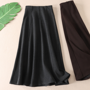 时尚 气质加厚超柔绒垂感半身裙女冬高腰显瘦仿毛呢中长A字裙X241