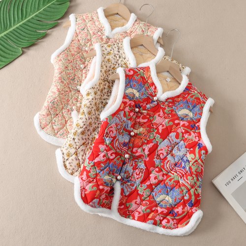 新中式斜襟立领加绒加厚保暖马夹