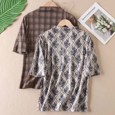 网纱上衣T恤半高领五分袖复古